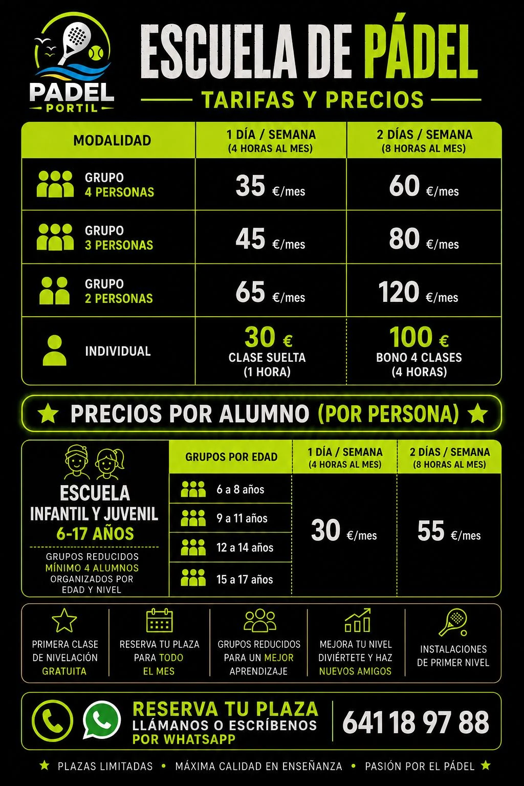 Escuela de pádel: tarifas y precios