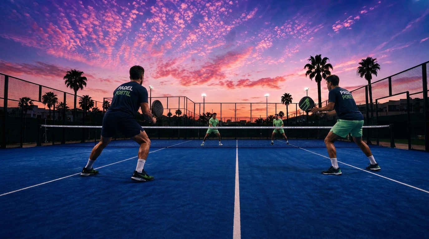 Partido de pádel al atardecer